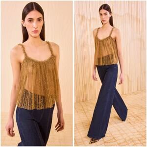 Ulla Johnson Romy Pleated Metallic Gold Cami Top Size 2 / Small